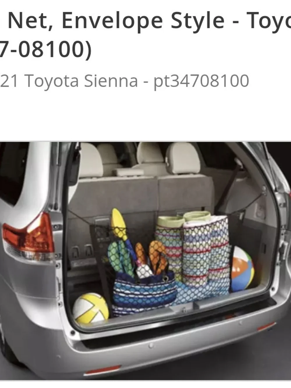 Toyota Sienna Cargo Net (PT347-0810B) And License Plate Bracket